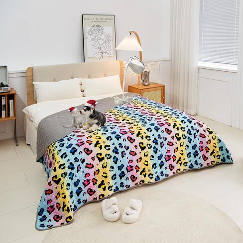 100% Waterproof Dog Bed Cover 52x82 inch Reversible Changing Pad Reusable Camping Mat for Kids/Pet/Dog/Cat Washable Geometric Embroidery Blanket Patchwork Rainbow Dog Paw Printed+Gray in Saudi Arabia