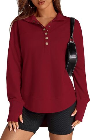 PRETTYGARDEN Women's Fall Fashion Button Up Sweatshirt Long Sleeve V Neck Loose Fit Casual Trendy Going Out Pullover Tops in Saudi Arabia