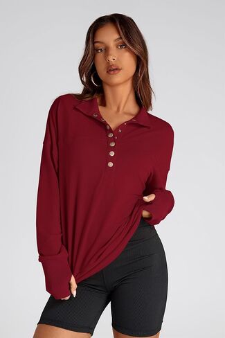 PRETTYGARDEN Women's Fall Fashion Button Up Sweatshirt Long Sleeve V Neck Loose Fit Casual Trendy Going Out Pullover Tops in Saudi Arabia