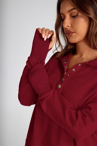 PRETTYGARDEN Women's Fall Fashion Button Up Sweatshirt Long Sleeve V Neck Loose Fit Casual Trendy Going Out Pullover Tops in Saudi Arabia