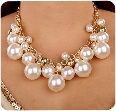 Aimimier 1920s Multilayer Faux Pearl Choker Necklace with Earrings Jewelry Set in Saudi Arabia