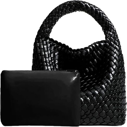 Women Woven Tote Bag Vintage Shoulder Bag Soft Foldable Top-Handle Fashion Handbag Composite Bag with Coin Purse in Saudi Arabia