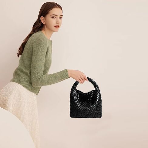 Women Woven Tote Bag Vintage Shoulder Bag Soft Foldable Top-Handle Fashion Handbag Composite Bag with Coin Purse in Saudi Arabia