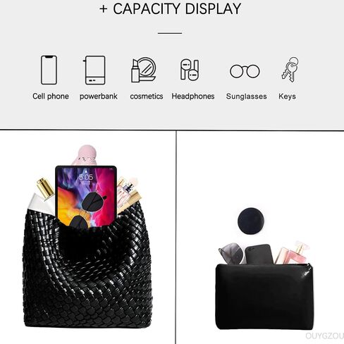 Women Woven Tote Bag Vintage Shoulder Bag Soft Foldable Top-Handle Fashion Handbag Composite Bag with Coin Purse in Saudi Arabia