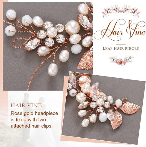 GORAIS Bride Wedding Hair Vine Pearl Bridal Headpieces Leaf Hair Accessories for Women and Girls in Kuwait