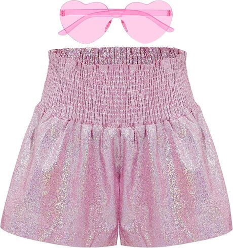 شورت نسائي معدني بخصر مطاطي مع نظارات شمسية مقاس كبير شورت لامع للحفلات والكريسماس والهالوين والحفلات التنكرية in Kuwait