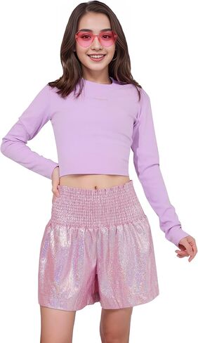 شورت نسائي معدني بخصر مطاطي مع نظارات شمسية مقاس كبير شورت لامع للحفلات والكريسماس والهالوين والحفلات التنكرية in Kuwait