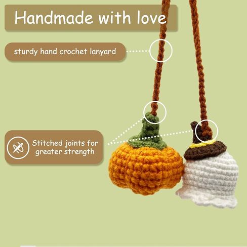 Crochet Car Mirror Hanging Accessories, Halloween Pumpkin and Ghost Cute Car Accessories for Women Teen Handmade Knitted Rear View Mirror Accessories in Saudi Arabia