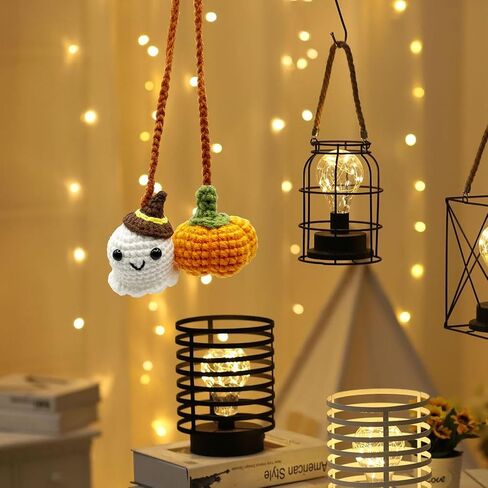 Crochet Car Mirror Hanging Accessories, Halloween Pumpkin and Ghost Cute Car Accessories for Women Teen Handmade Knitted Rear View Mirror Accessories in Saudi Arabia