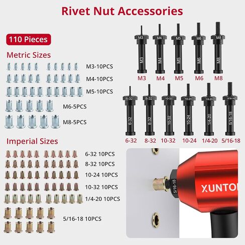 Rivet Nut Drill Adaptor Kit with 100PCS Nut Accessories,Easy to Install Nut Gun Adapter for Electric Rivet Gun Electric Rivet Gun Adapter Widely Used in Mechanical and Automobile Maintenance in Saudi Arabia