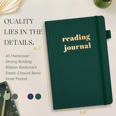 Reading Journal with 75 Book Review, Book Journal for Book Lovers, Readers - Review Prompts & Daily and Monthly Reading Tracking & Reading Challenge, Reading Notebook Gift, A5, Pine Green in Kuwait