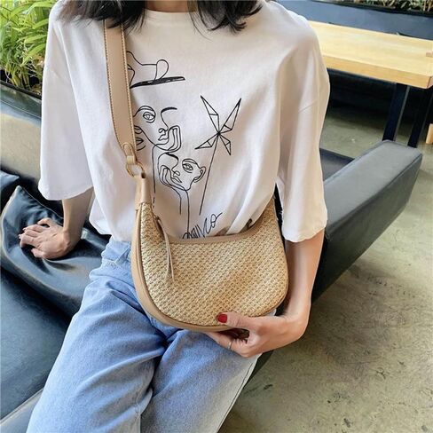 RTGGSEL Boho Summer Retro Women's Straw Rattan Beach Tote Bag Crossbody Shoulder Bags Hobo Underarm Handbag Straw Purse in Saudi Arabia