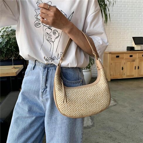 RTGGSEL Boho Summer Retro Women's Straw Rattan Beach Tote Bag Crossbody Shoulder Bags Hobo Underarm Handbag Straw Purse in Saudi Arabia