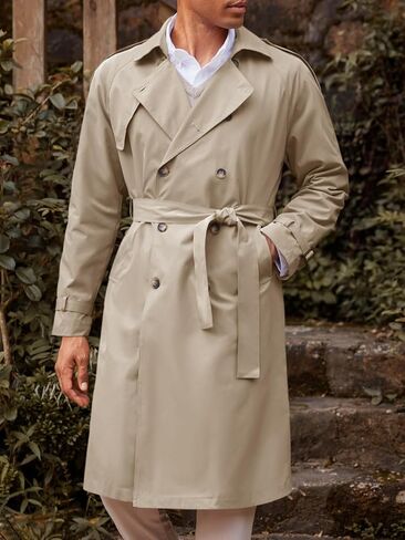 Runcati Mens Trench Coat Double Breasted Long Jacket Casual Windbreaker Notched Lapel Belted Overcoat in Saudi Arabia