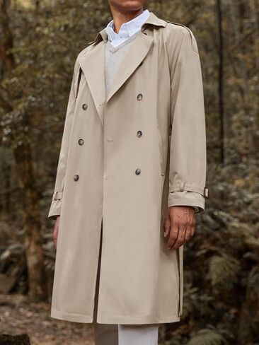 Runcati Mens Trench Coat Double Breasted Long Jacket Casual Windbreaker Notched Lapel Belted Overcoat in Saudi Arabia