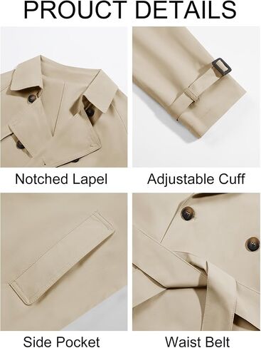 Runcati Mens Trench Coat Double Breasted Long Jacket Casual Windbreaker Notched Lapel Belted Overcoat in Saudi Arabia