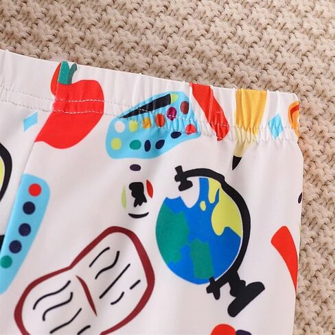 Toddler Girl Clothes Long Sleeve Cartoon & Letter Graphic Top + Fruit Stationery Print Flared Leg Pants in Saudi Arabia
