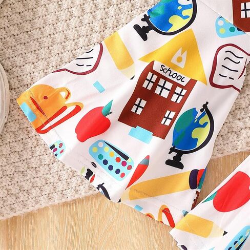 Toddler Girl Clothes Long Sleeve Cartoon & Letter Graphic Top + Fruit Stationery Print Flared Leg Pants in Saudi Arabia