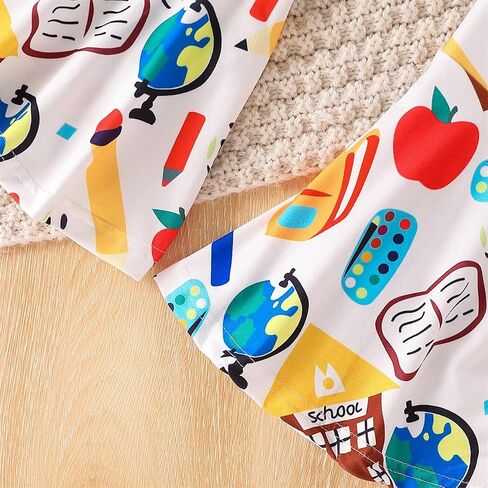 Toddler Girl Clothes Long Sleeve Cartoon & Letter Graphic Top + Fruit Stationery Print Flared Leg Pants in Saudi Arabia
