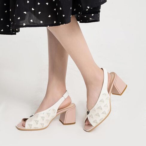 Women’s Block Chunky Medium Heel Slip-On Peep Round Toe Breathable Cut-Out Slingback Sandals Shoes in Saudi Arabia