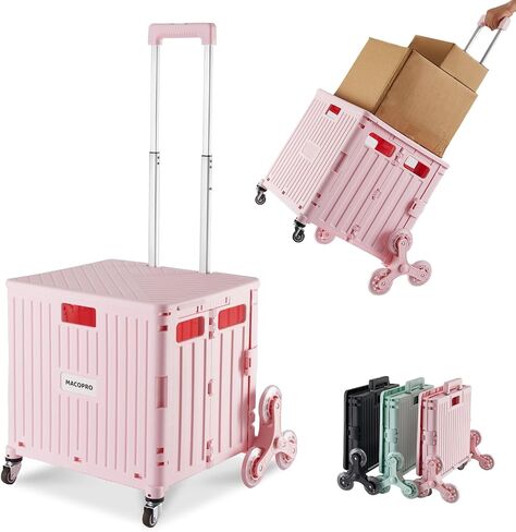 Foldable Utility Cart with Stair Climbing Wheels, Collapsible Rolling Crate with Telescoping Handle, Shopping Trolle Handcart Grocery Book File Tool Art Supplies Teacher Storage Basket(Green) in Saudi Arabia