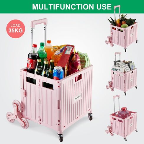 Foldable Utility Cart with Stair Climbing Wheels, Collapsible Rolling Crate with Telescoping Handle, Shopping Trolle Handcart Grocery Book File Tool Art Supplies Teacher Storage Basket(Green) in Saudi Arabia