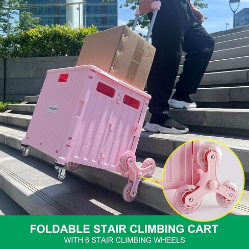 Foldable Utility Cart with Stair Climbing Wheels, Collapsible Rolling Crate with Telescoping Handle, Shopping Trolle Handcart Grocery Book File Tool Art Supplies Teacher Storage Basket(Green) in Saudi Arabia