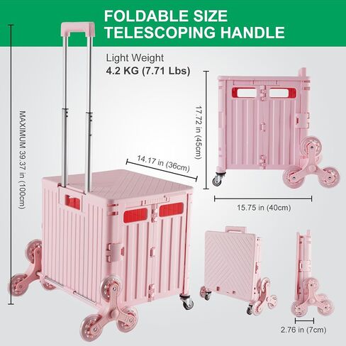 Foldable Utility Cart with Stair Climbing Wheels, Collapsible Rolling Crate with Telescoping Handle, Shopping Trolle Handcart Grocery Book File Tool Art Supplies Teacher Storage Basket(Green) in Saudi Arabia