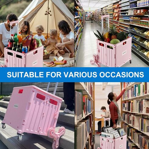 Foldable Utility Cart with Stair Climbing Wheels, Collapsible Rolling Crate with Telescoping Handle, Shopping Trolle Handcart Grocery Book File Tool Art Supplies Teacher Storage Basket(Green) in Saudi Arabia