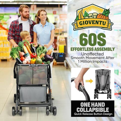 𝟮𝟬𝟮𝟰 𝐔𝐩𝐠𝐫𝐚𝐝𝐞𝐝 Folding Shopping Cart with Wheels, 80lbs Multi Use Grocery Carts with 360° Wheels & Removable Tote Bag, Multifunctional Portable Personal Shopping Carts for Groceries in Saudi Arabia