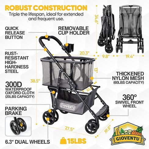 𝟮𝟬𝟮𝟰 𝐔𝐩𝐠𝐫𝐚𝐝𝐞𝐝 Folding Shopping Cart with Wheels, 80lbs Multi Use Grocery Carts with 360° Wheels & Removable Tote Bag, Multifunctional Portable Personal Shopping Carts for Groceries in Saudi Arabia