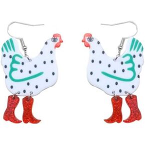 Pingyongchang Funny Cute Kawaii Acrylic Big Rooster Animal Chicken Dangle Dangle Earrings Colorful Boots Chicken Earrings for Women