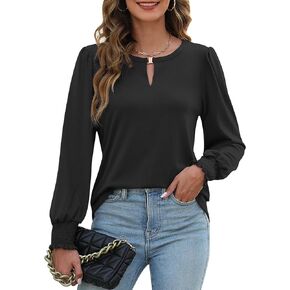Blooming Jelly Womens Dressy Casual Tops Keyhole Long Puff Sleeve Business Fall Blouses 2024 Ladies Trendy Work Shirts