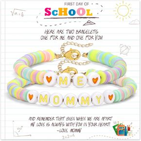 Back To School Gifts for Mom and Daughter Mama and Mini Braclets First Day of School Mommy and Me Bracelet Heart Clay Bead Bracelets