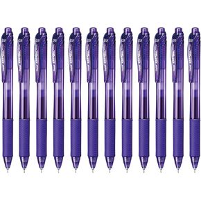 Pentel 0.5mm EnerGel-X Retractable Liquid Gel Pen with Needle Tip and Violet Ink, Box of 12 (BLN105-V)