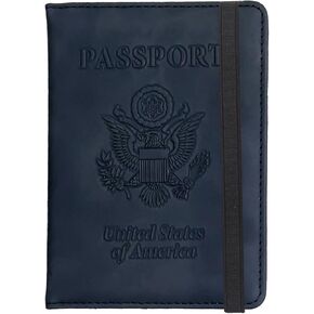 Premium Leather RFID Blocking Passport Cover Holder/Wallet - Essential Travel Document Organizer for Women and Men (Blue)