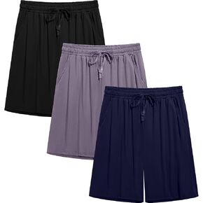 Neer 3 Packs Men's Pajama Shorts with Pockets Drawstring Soft Sleeping Shorts Lightweight Comfy Sleep Pants Lounge Bottoms