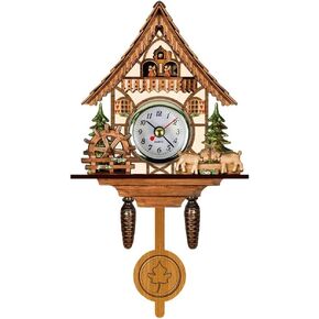 AUNMAS Antique Wooden Cuckoo Clock with Auto Swing Bell Pendulum for Home Decor, Traditional Northwest European (CM001)