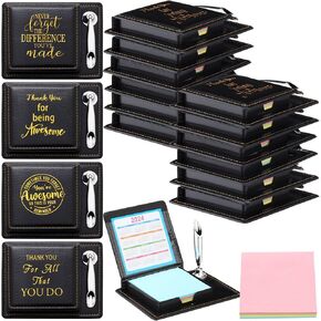 12 Sets Thank You Gifts for Coworker Appreciation Sticky Notes Holder Set Included Employee Inspirational PU Leather Box with Pen Holder Self Sticky Note and Two Year Calendar