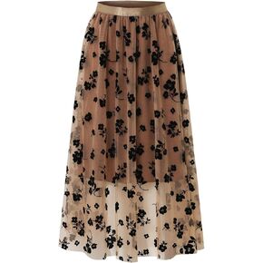 Women's A-Line Fairy Elastic Waist Pleated Tulle Midi Skirt
