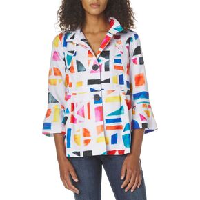 Ali Miles Women's Woven Three Quarters Bell Sleeves Wire Collar Button Front Jacket