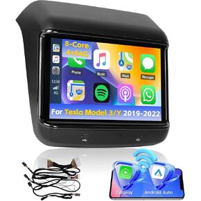 Roinvou 8 Cores 4+64G Rear Dispalay Screen Compatible for Tesla Model 3/Y 2019-2022, 7.2" Touch Screen with Carplay Android Auto Upgraded Air Outlet Seat Heating EQ Bluetooth WiFi