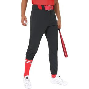 بنطال البيسبول Unility للرجال - بنطلون رياضي مدبب مطاطي 2.5 بوصة حزام خصر من السيليكون مزدوج الطبقات للركبة حزام بسحاب أسود in Kuwait