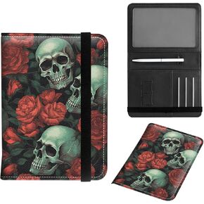 Passport Wallet Cover, Passport Holder Cover Men Women with Elastic Strap, PU Leathe Credit Card Protector RFID Blocking Sleeves Case Travel Vacation Essentials for Family, Rose Skulls