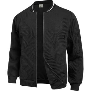 Hardaddy Men's Lightweight Jacket Geometric Textured Casual Varsity Bomber Jacket Coat