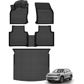 Floor Mats & Cargo Liner for Volkswagen Tiguan 2018-2024 All Weather Automotive TPE Liners Set Anti-Slip Waterproof Floor Liners Accessories (Car Mats+Trunk Mat) Black