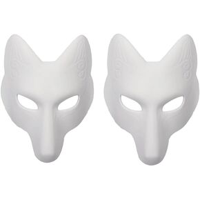 DIY White Fox Cosplay Mask Animal Costume Mask for Party 2 Pcs