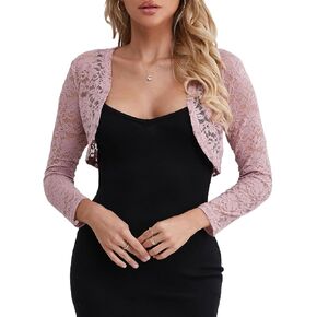 Fuinloth Women's Lace Shrugs, 3/4 Sleeve Bolero Sheer Floral Top Cardigan