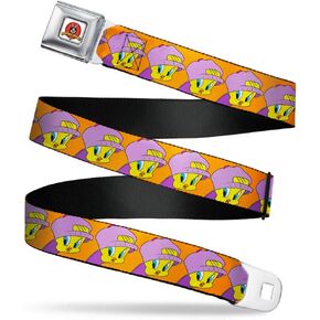 Buckle-Down Men's Seatbelt Belt Kids, Tweety Bird Hip hop Expression Orange, 1.0" Wide-20-36 Inches