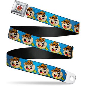 Buckle-Down Men's Seatbelt Belt Tasmanian Devil Taz Kids, Hip hop Expression Blue, 1.0" Wide-20-36 Inches